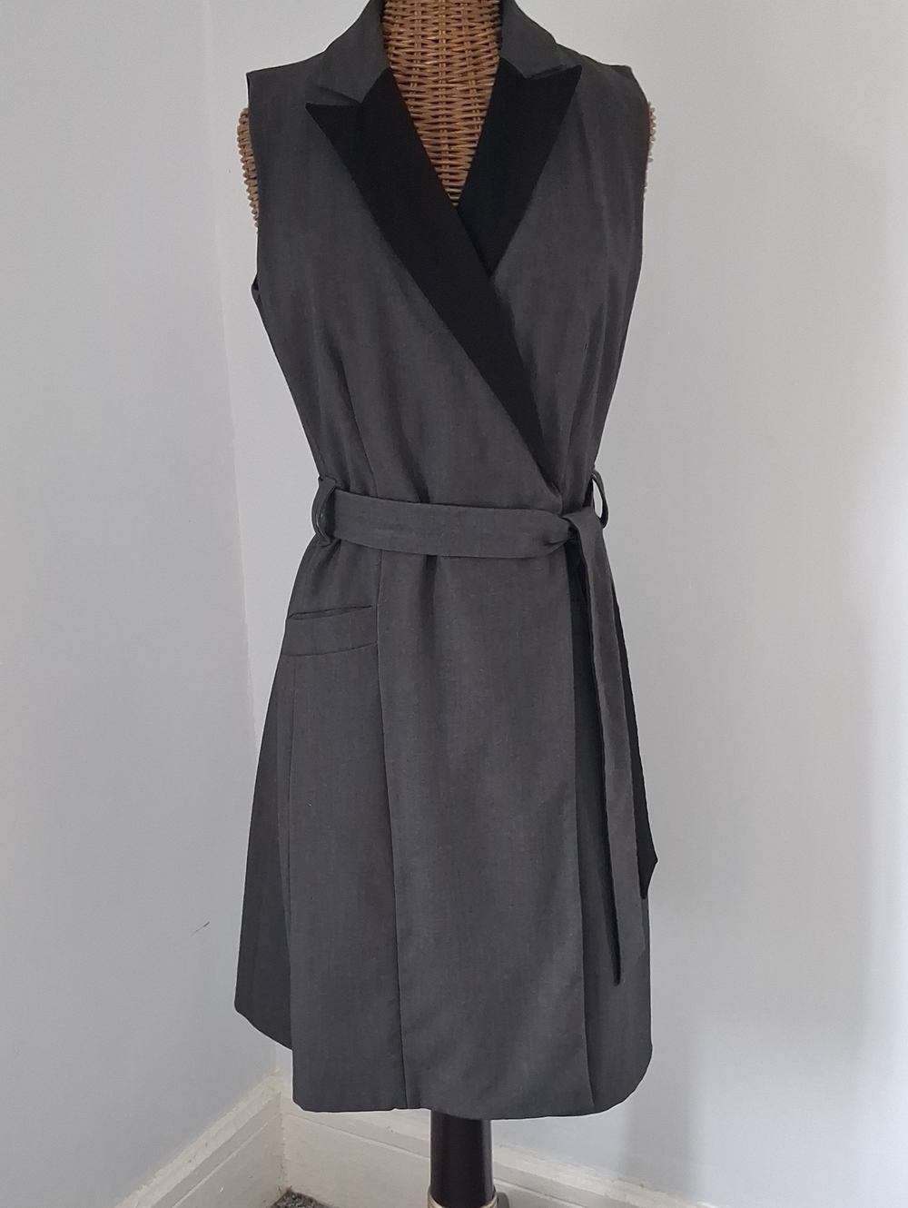 Calvin Klein Charcoal Gray Sleeveless Wrap Dress with Belt